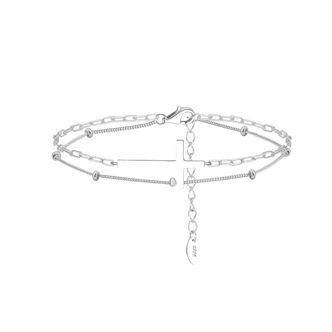 Solvira – 925 Silber Armband mit Kreuz & Doppelketten-Design Suzan Gold