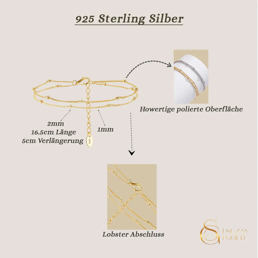 Minora – 2-reihiges Armband aus 925er Silber mit Kugelelementen Suzan Gold