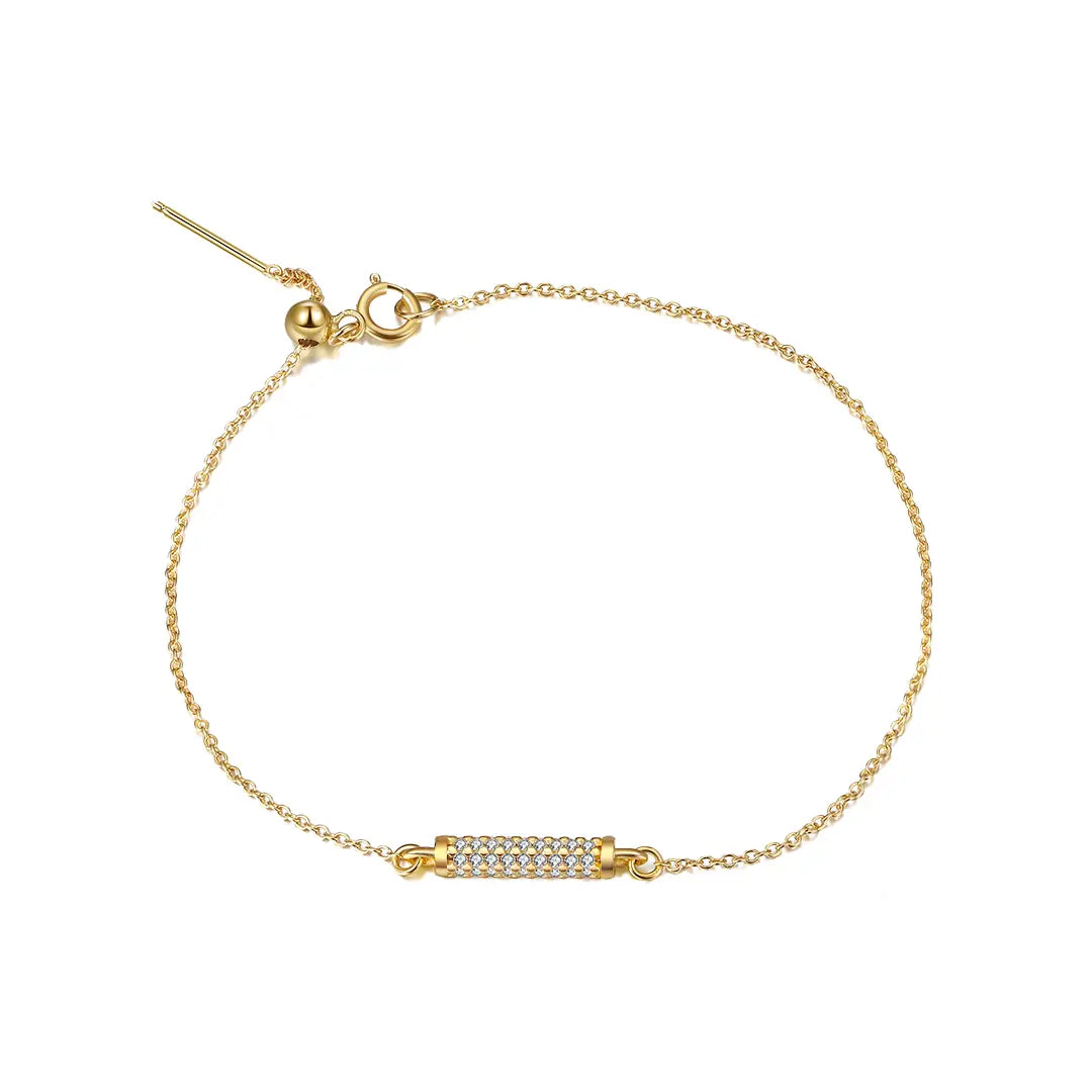 GlimmerBar Armband aus 925 Silber vergoldet mit Zirkonia, filigranes Barren-Armband für Damen, moderner eleganter Schmuck.