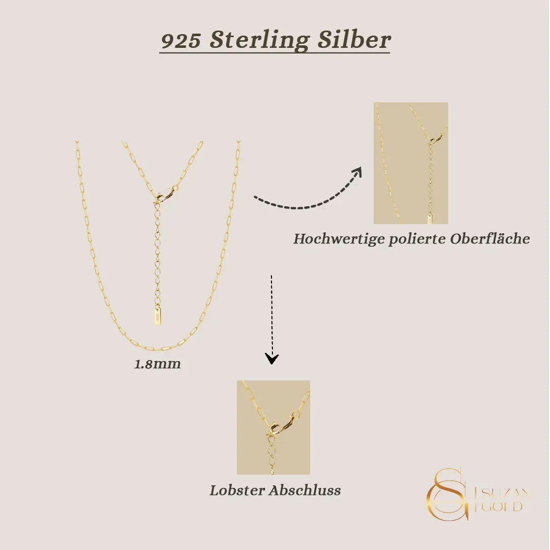 Paperclip Glow – 925 Silberkette mit rechteckigen Gliedern Suzan Gold