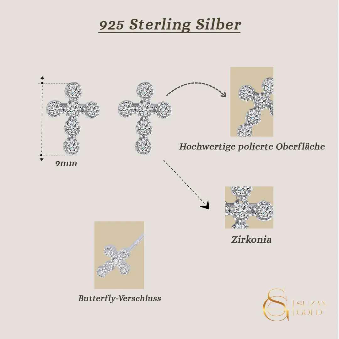 Blessina – Zarte Kreuz-Ohrringe aus 925er Silber mit Zirkonia Suzan Gold