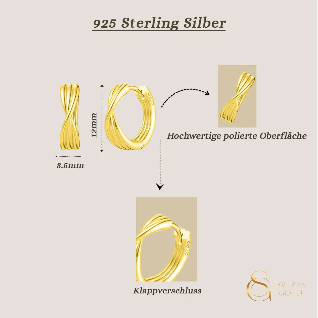 Twistia – Creolen aus 925 Silber mit überkreuztem Design Suzan Gold