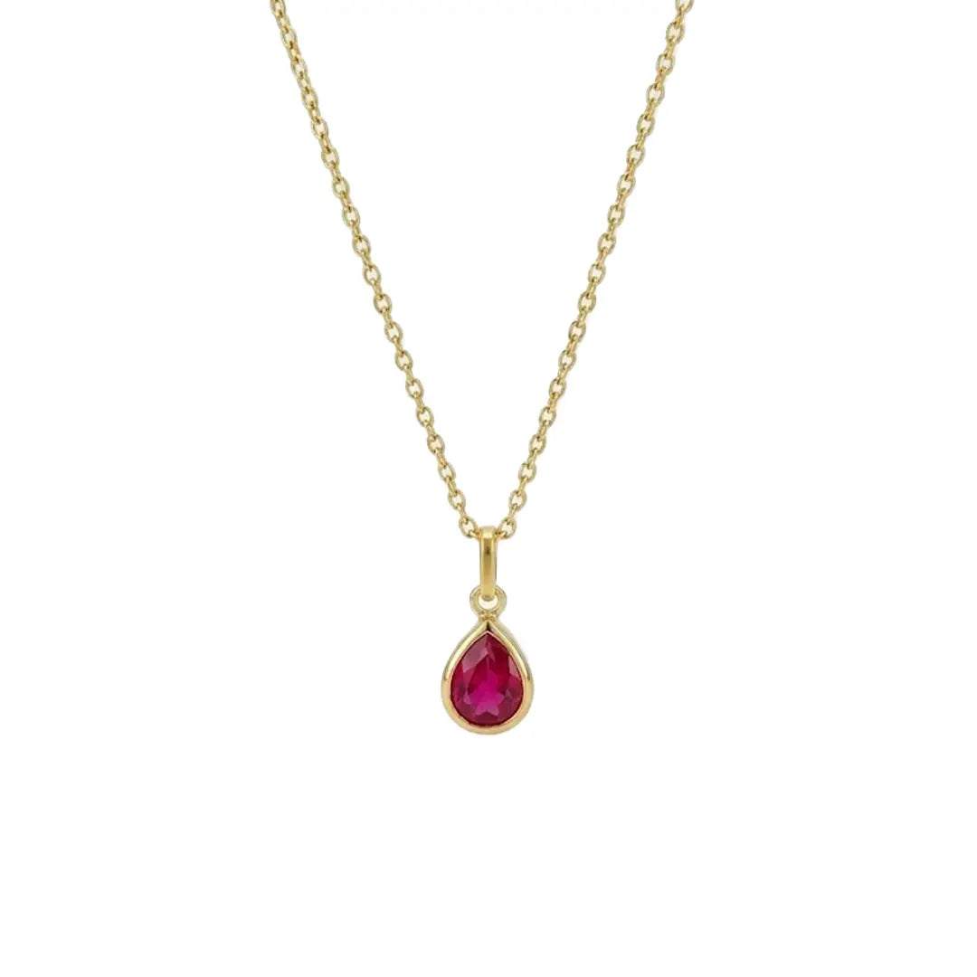 Crystal Drop Halskette 925 Sterling Silber – Elegante Silberkette mit funkelndem, rubinrotem Zirkonia-Tropfenanhänger (vergoldet) Suzan Gold