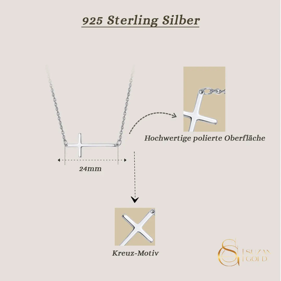 Faithline – Kreuzkette aus 925er Silber, seitlich getragen & modern Suzan Gold
