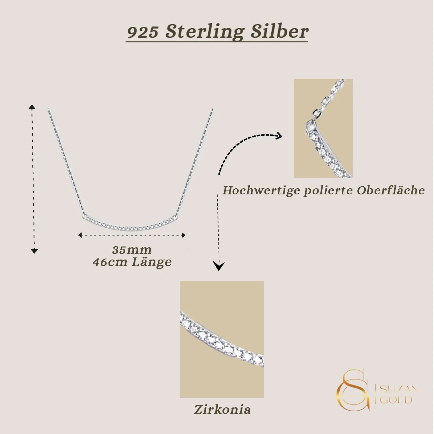 Lunisil – Feine Silberkette mit Zirkonia-Besatz Suzan Gold