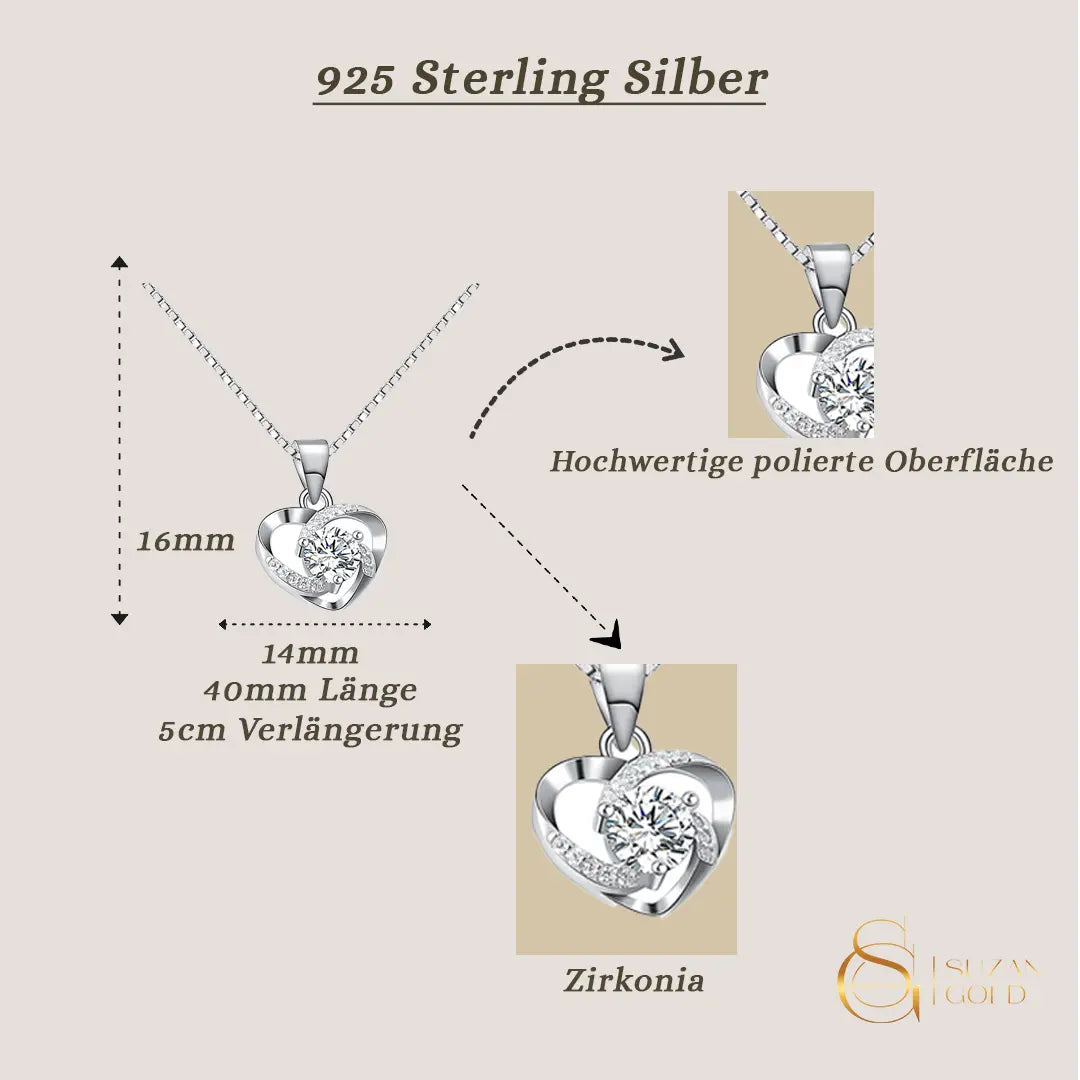Starlight Heart – Silberne Zirkonia-Halskette aus 925er Silber Suzan Gold