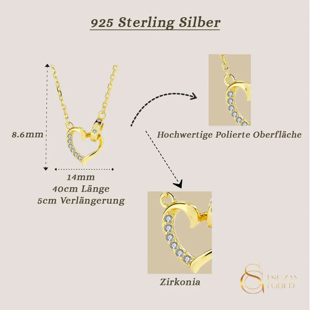 Heartlace – Zarte Herz-Halskette aus 925er Silber mit Zirkonia Suzan Gold