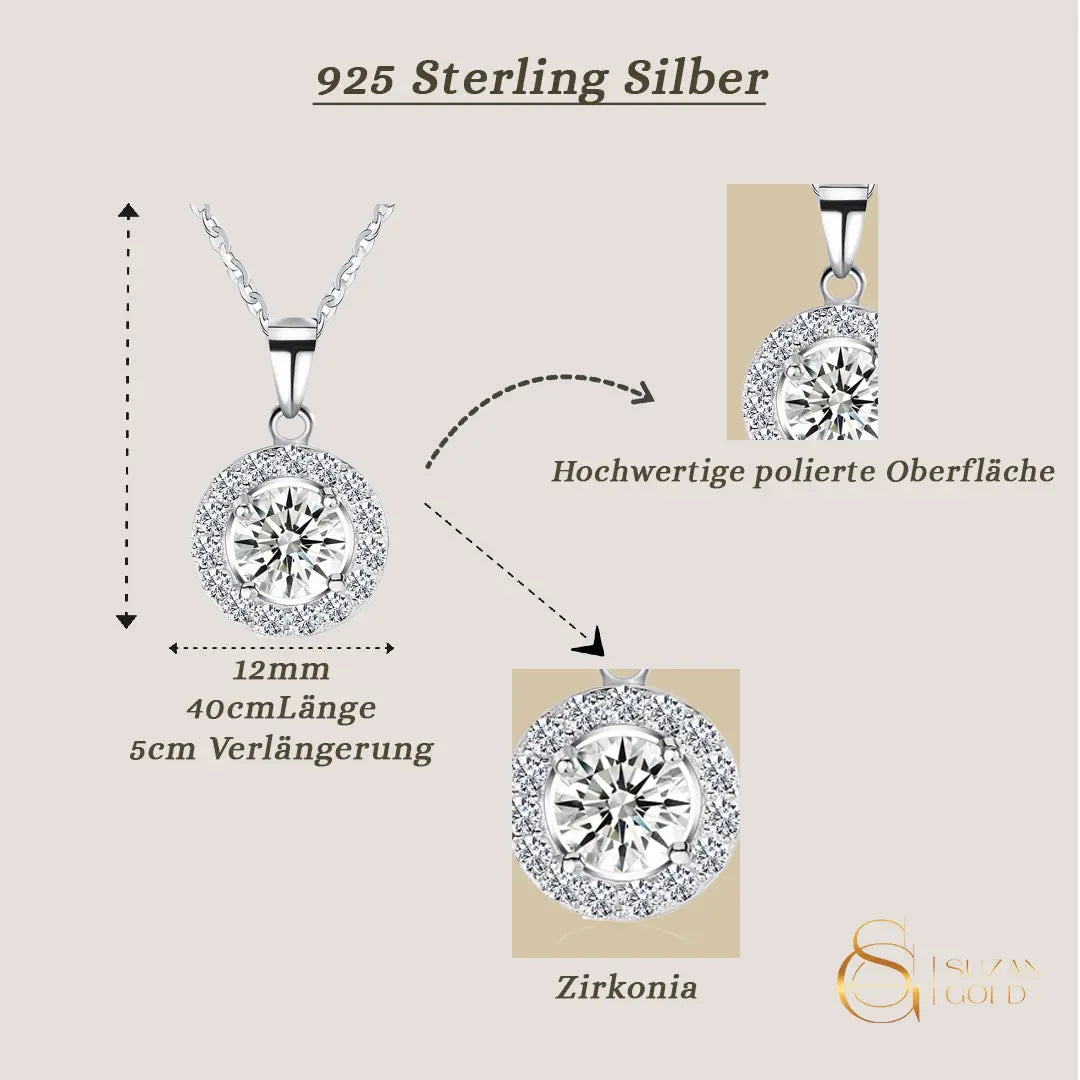 Stellara – Silberne Zirkonia-Halskette mit Halo-Anhänger Suzan Gold