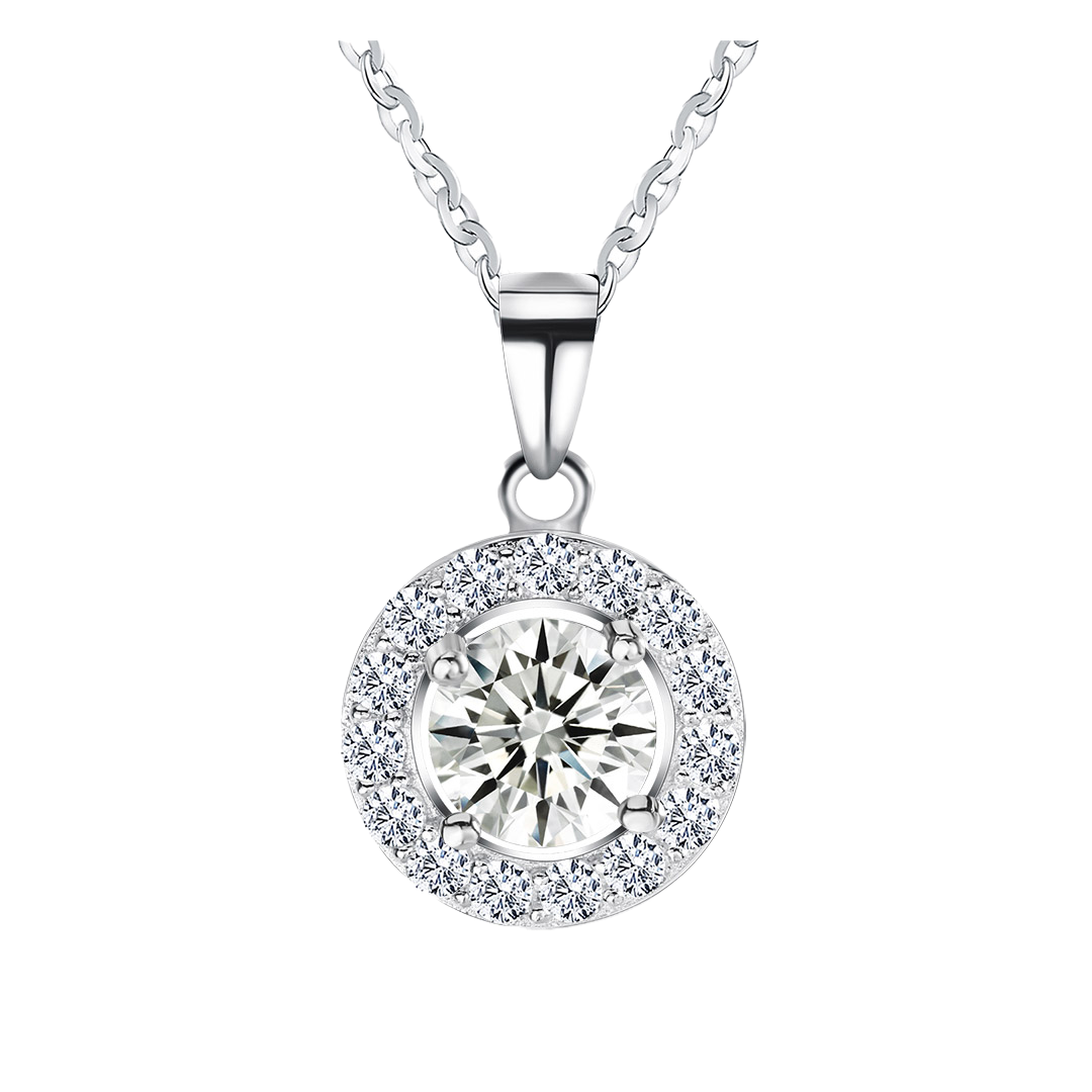Stellara – Silberne Zirkonia-Halskette mit Halo-Anhänger