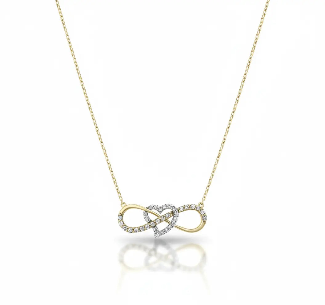 Amouria Loop – 375 Echtgold Halskette mit Herz-Unendlichkeitsanhänger und Zirkonia Suzan Gold