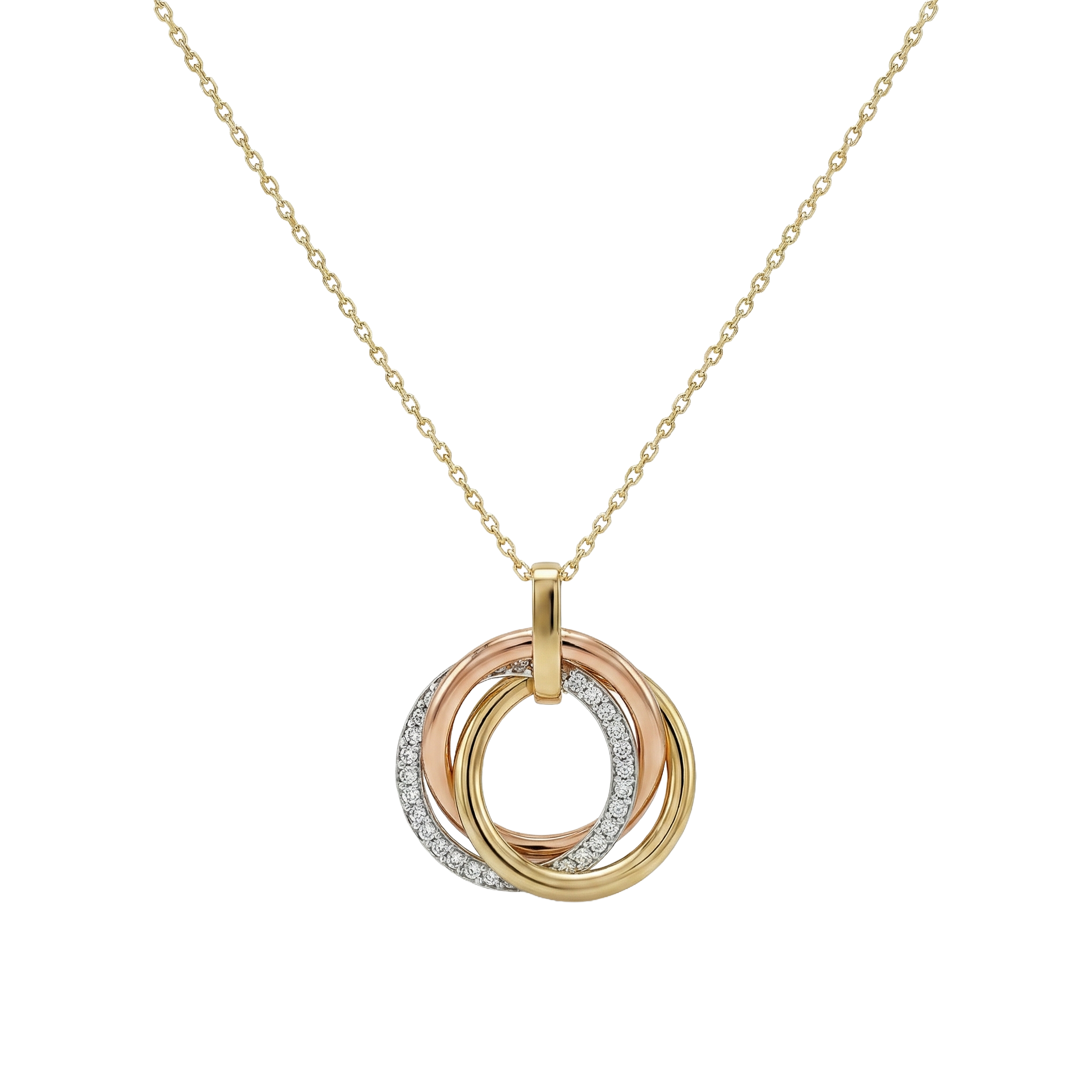 Trinitya Loop – 375 Echtgold Halskette mit drei ineinanderliegenden Ringen