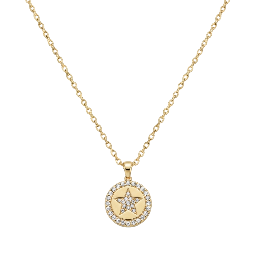 Stelliora Halo – 375 Echtgold Halskette mit Sternmotiv und Zirkonia
