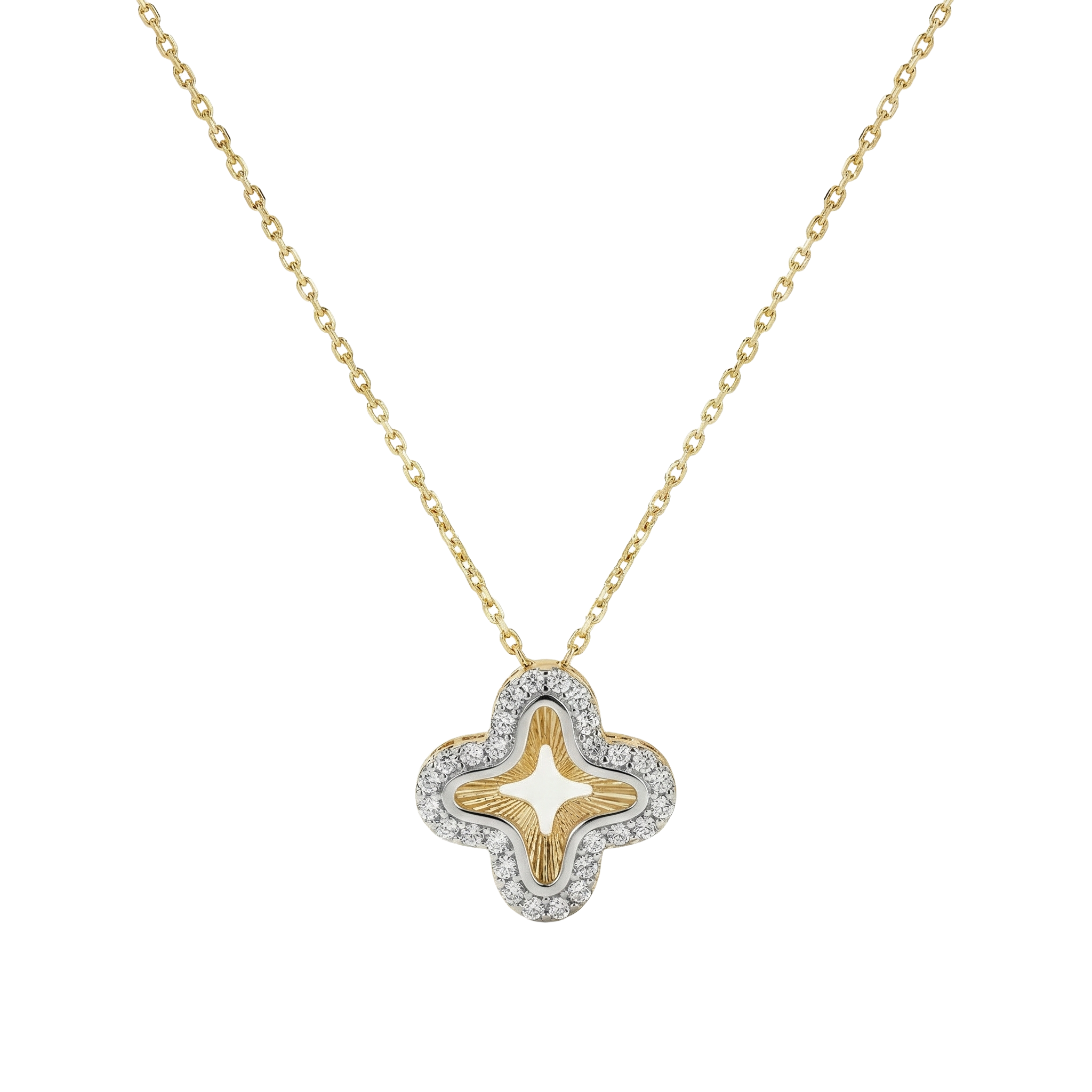 Veloria Clover – 375 Echtgold Halskette mit Kleeblatt Zirkonia Anhänger