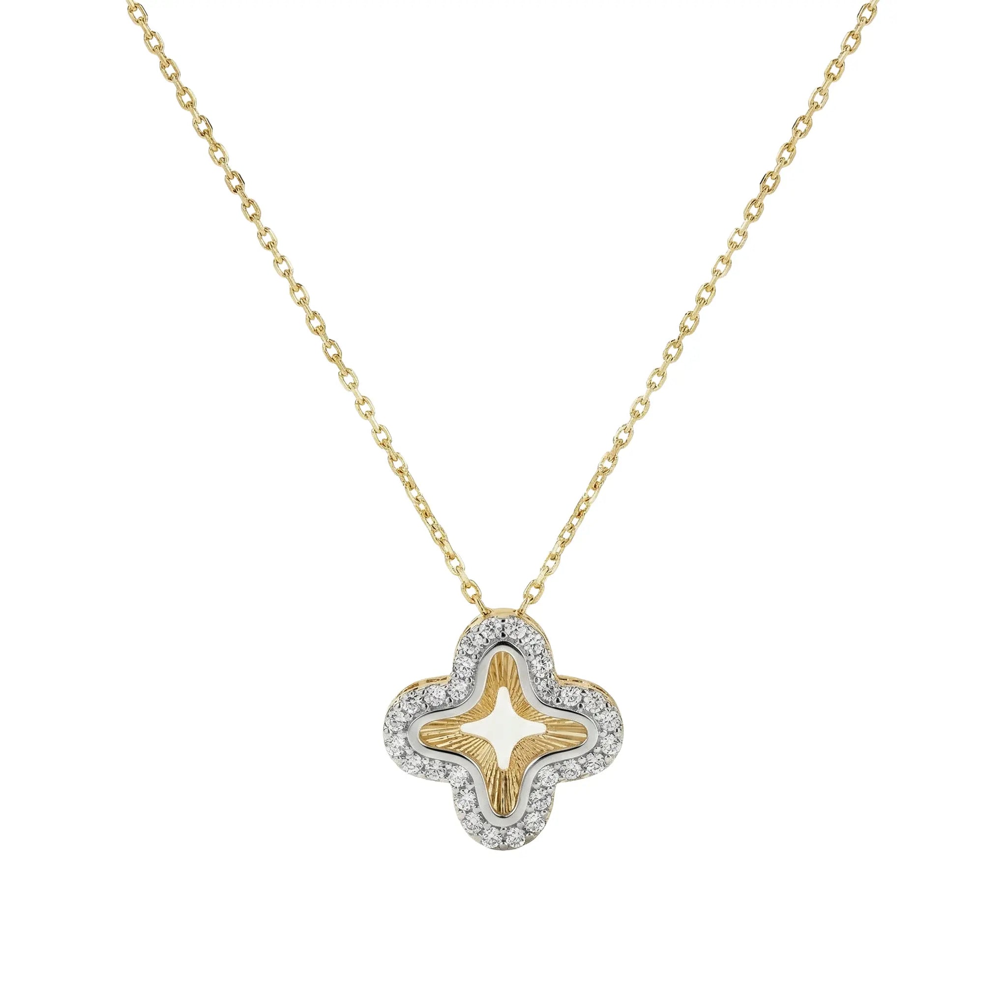 Veloria Clover – 375 Echtgold Halskette mit Kleeblatt Zirkonia Anhänger Suzan Gold