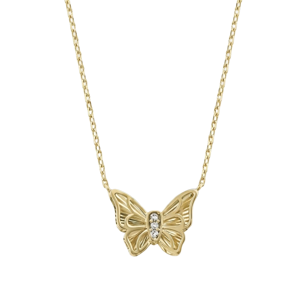 Auréline Flutter – 375 Echtgold Halskette mit Schmetterlingsanhänger und Zirkonia