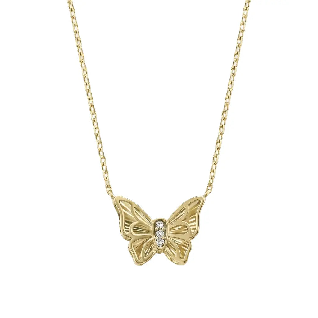 Auréline Flutter – 375 Echtgold Halskette mit Schmetterlingsanhänger und Zirkonia Suzan Gold