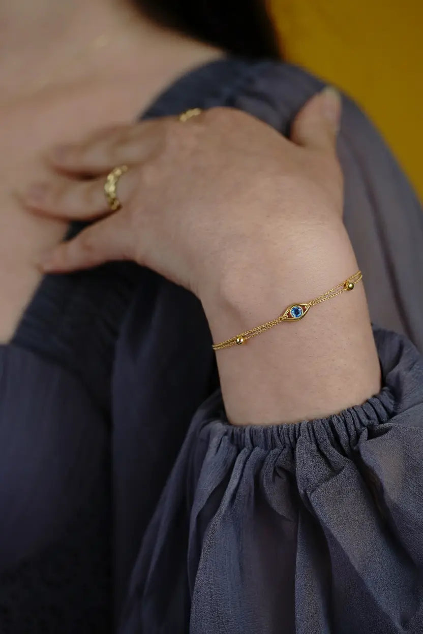 BlueAura – Armband aus 925 Silber mit Evil Eye & Kugeldetails, verstellbar Suzan Gold
