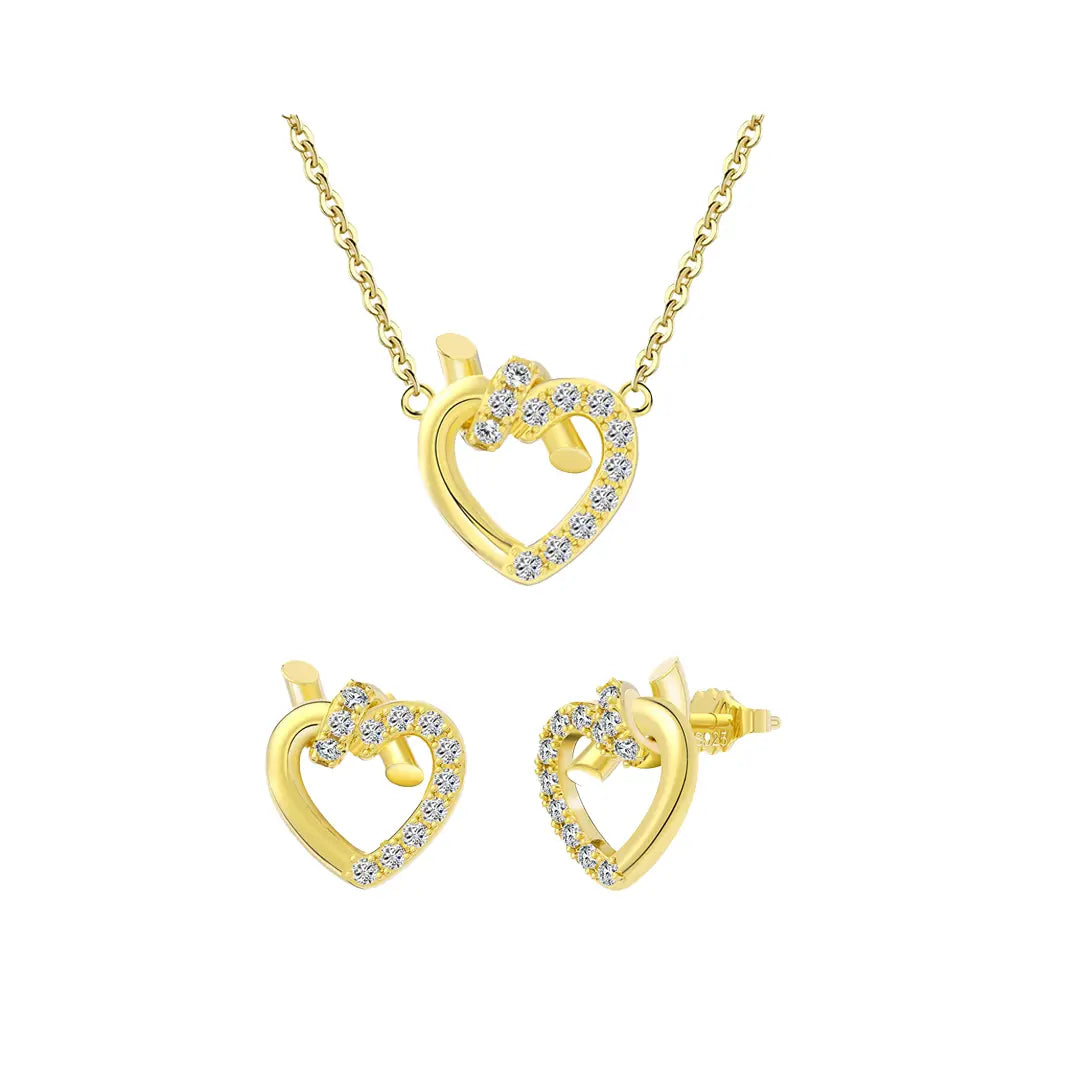 Heartlink Pure – 925 Silber Schmuckset mit Zirkonia-Herz & Knoten Suzan Gold