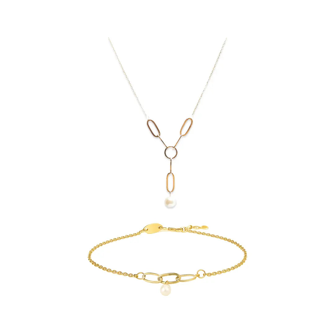 Pearl Whisper Duo – Echtgold Kette & Armband mit Süßwasserperlen Suzan Gold