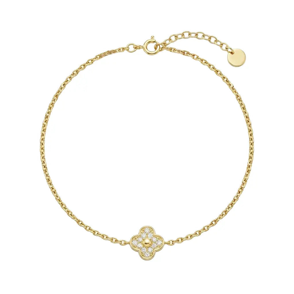 Lunéa Clover Armband 375 Echtgold filigranes Kleeblatt Armband mit Zirkonia eleganter Goldschmuck minimalistisches Glücksarmband Geschenk für sie zeitloses Armband feiner Alltagsschmuck