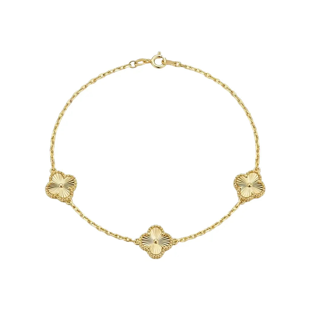 Lunaria Clover Bracelet aus 375 Gelbgold, filigranes Armband für Damen, eleganter zeitloser Schmuck.