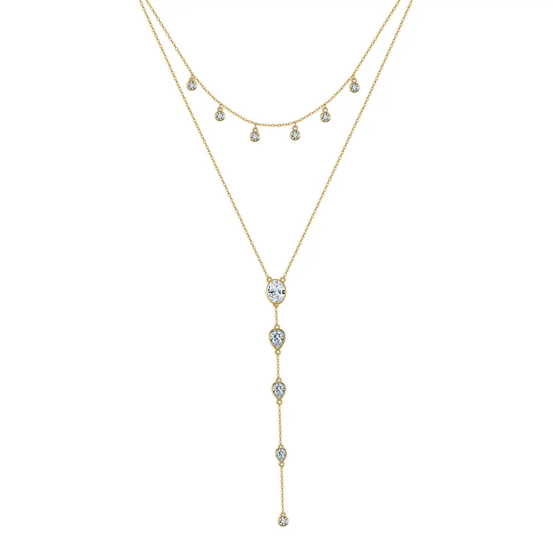 Tearielle – Y - Kette aus 925 Silber mit Tropfenanhänger & Zirkonia - Suzan Gold