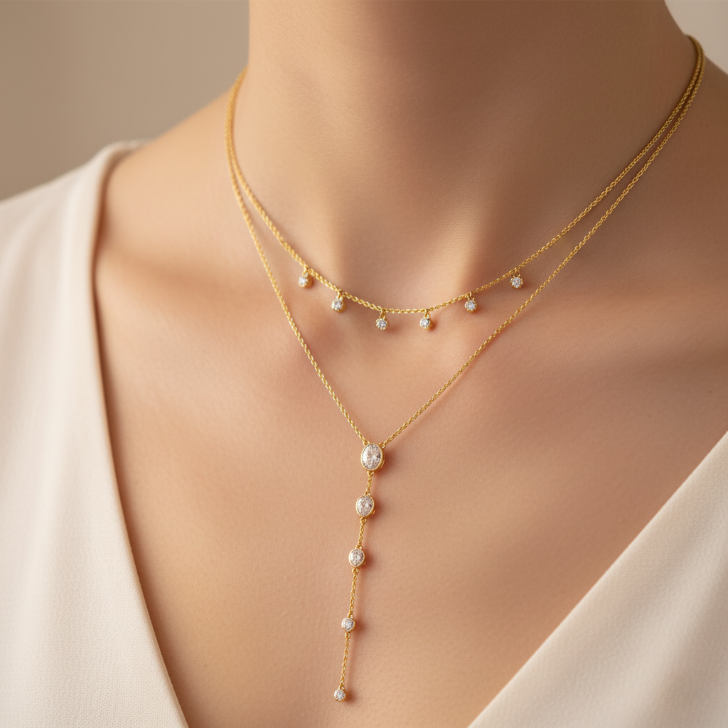 Tearielle – Y-Kette aus 925 Silber mit Tropfenanhänger & Zirkonia