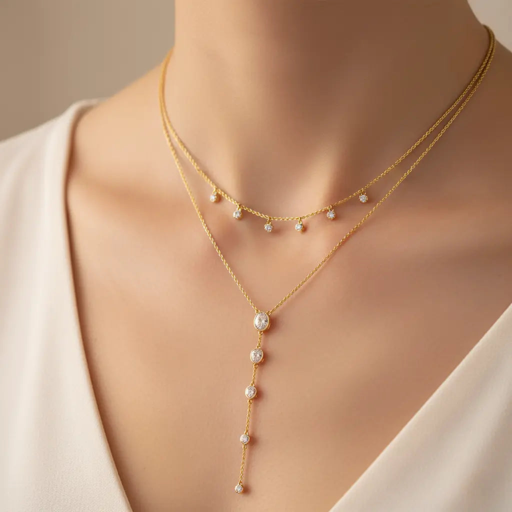 Tearielle – Y - Kette aus 925 Silber mit Tropfenanhänger & Zirkonia - Suzan Gold