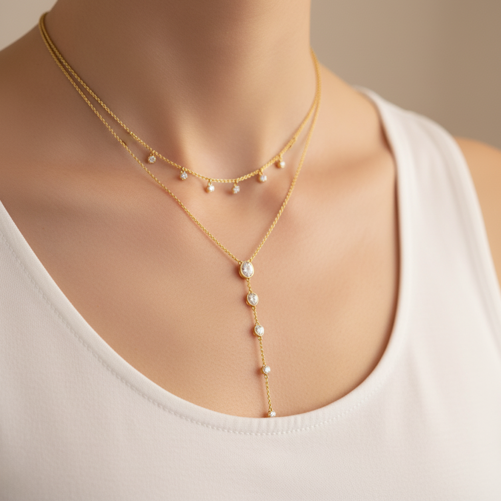 Tearielle – Y-Kette aus 925 Silber mit Tropfenanhänger & Zirkonia