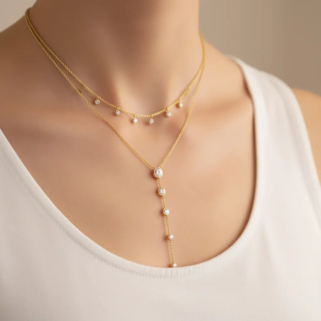 Tearielle – Y - Kette aus 925 Silber mit Tropfenanhänger & Zirkonia - Suzan Gold