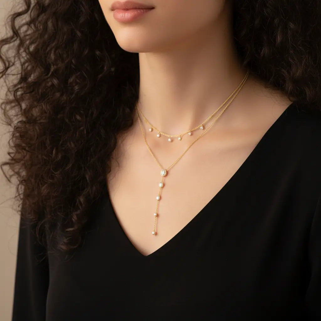 Tearielle – Y - Kette aus 925 Silber mit Tropfenanhänger & Zirkonia - Suzan Gold