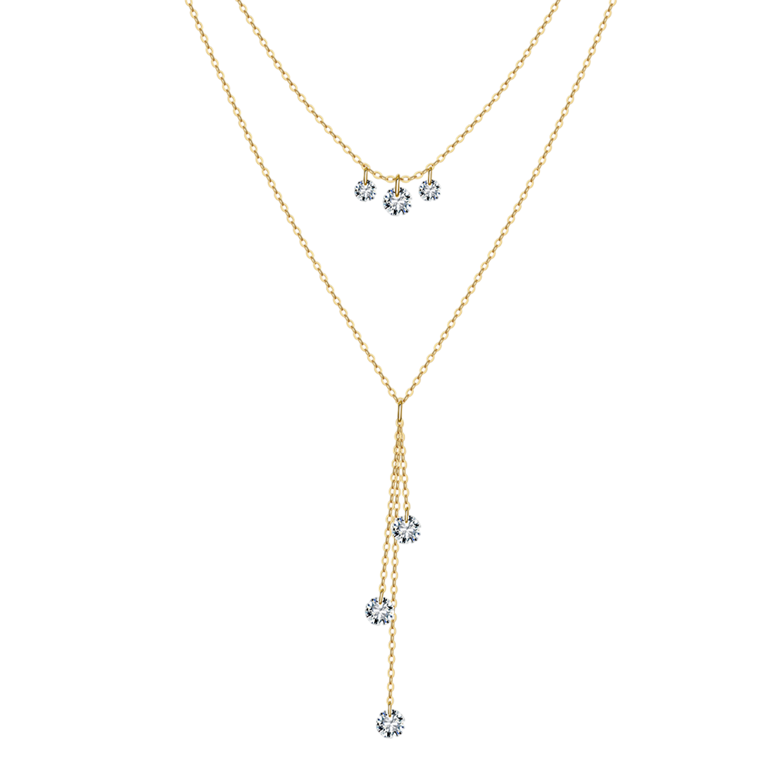 Lunadia – Zweireihige 925 Silber Y-Kette mit funkelnden Zirkonia-Anhängern