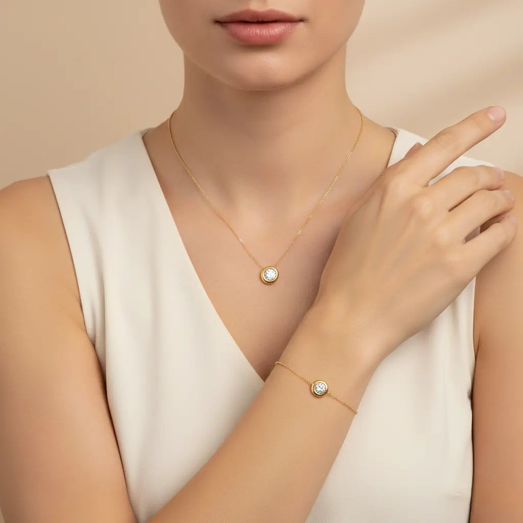 Aureline – 925 Silber Schmuckset Damen | Halskette & Armband mit Zirkonia Suzan Gold