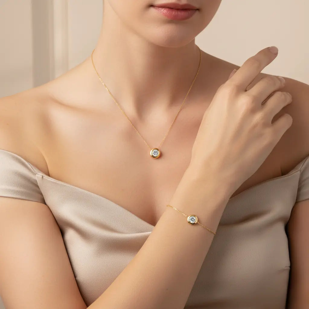 Aureline – 925 Silber Schmuckset Damen | Halskette & Armband mit Zirkonia Suzan Gold
