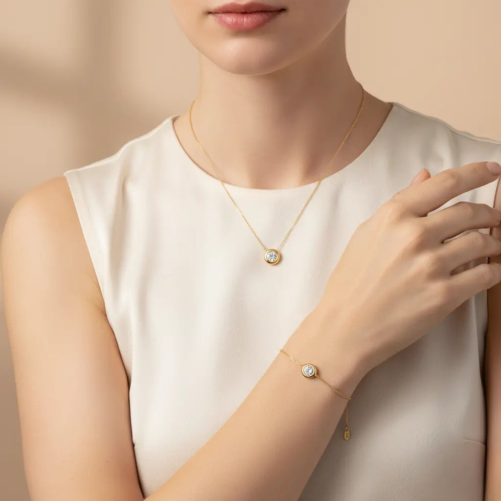 Aureline – 925 Silber Schmuckset Damen | Halskette & Armband mit Zirkonia Suzan Gold