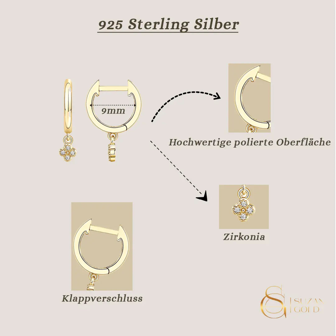Blossomia – Vergoldete Huggie-Creolen mit Zirkonia-Blume aus 925 Silber Suzan Gold