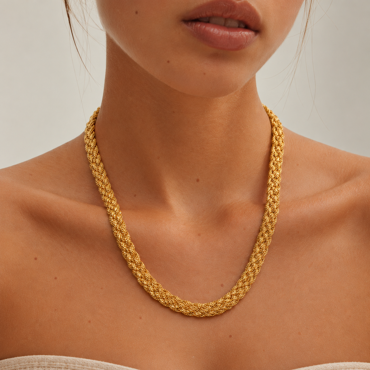Wide Braid – Breite geflochtene Kette aus 875 Gold