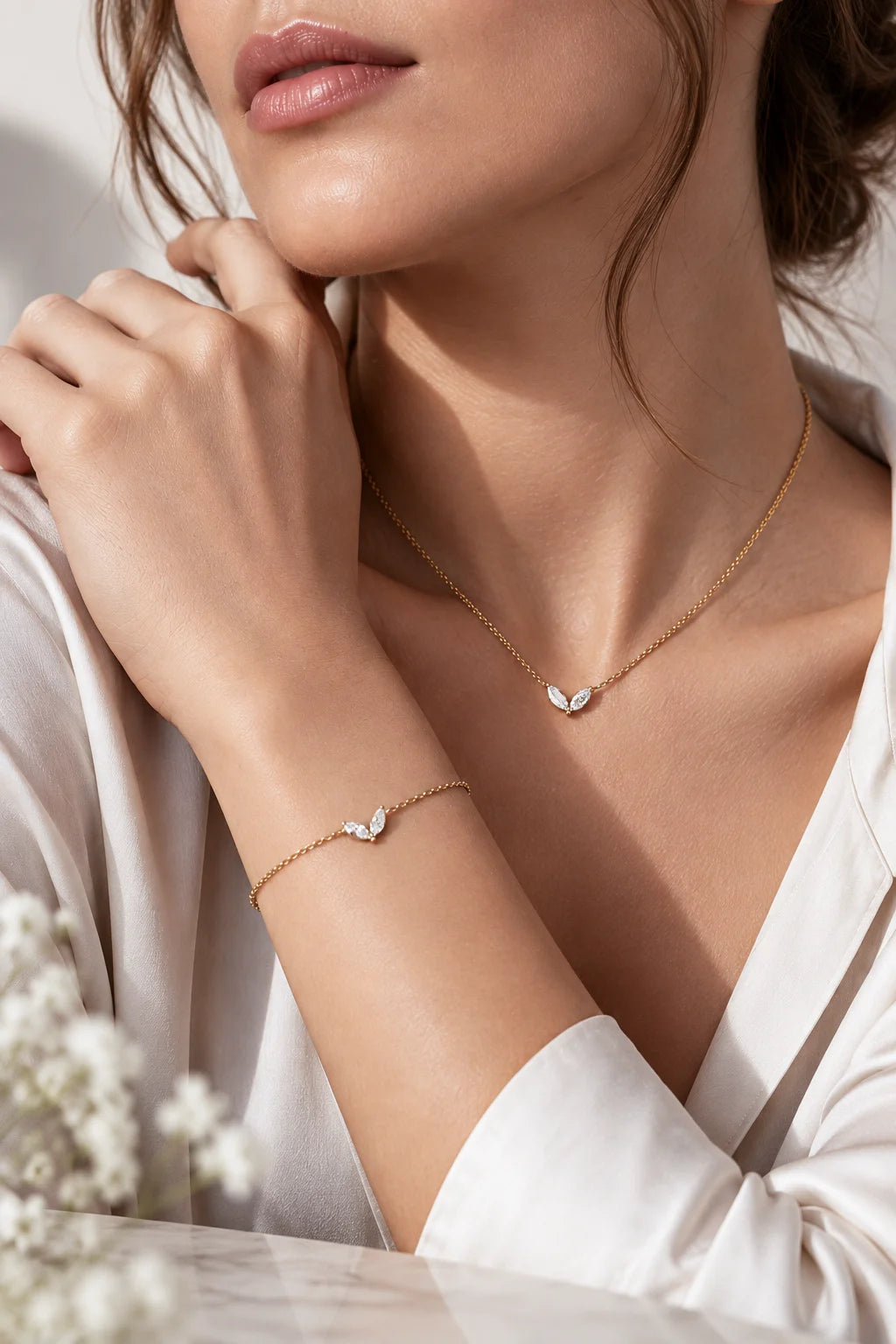 Lucent Heart Set – 925 Silber vergoldet Kette & Armband mit Herz-Zirkonia