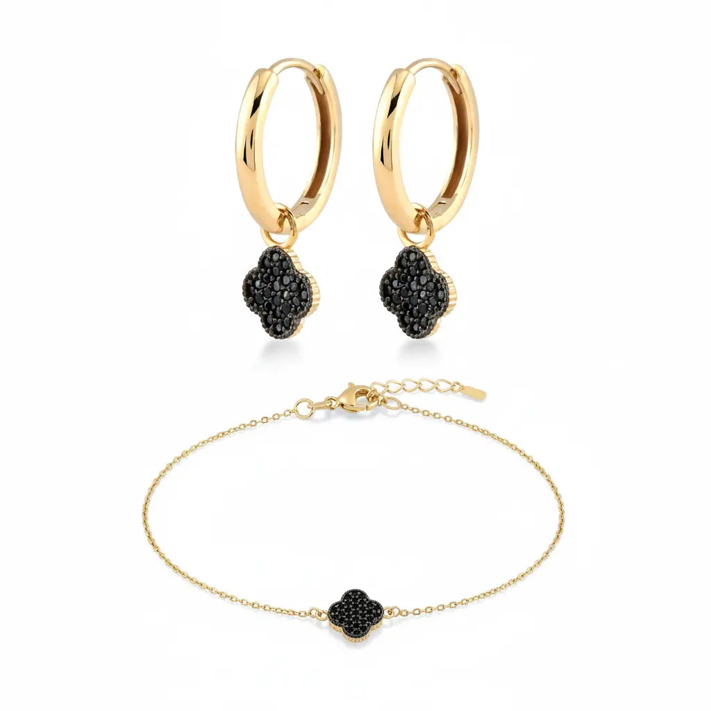 Noira Grace Schmuckset aus 375 Gelbgold mit Zirkonia, filigranes Armband mit passenden Ohrringen für Damen, eleganter zeitloser Schmuck.