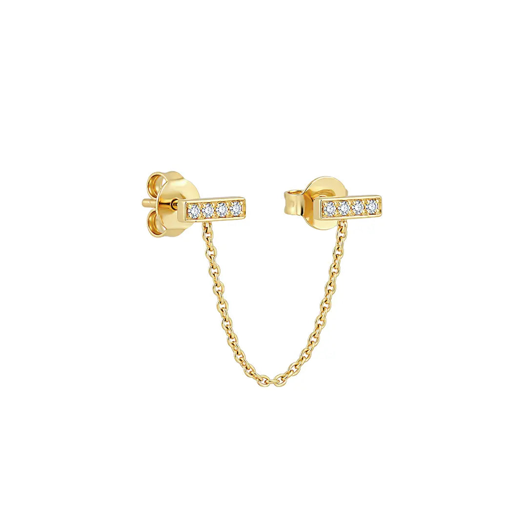 Chain Stud Earrings aus 925 Sterling Silber vergoldet mit Zirkonia, filigraner Schmuck für Damen, eleganter zeitloser Klassiker.