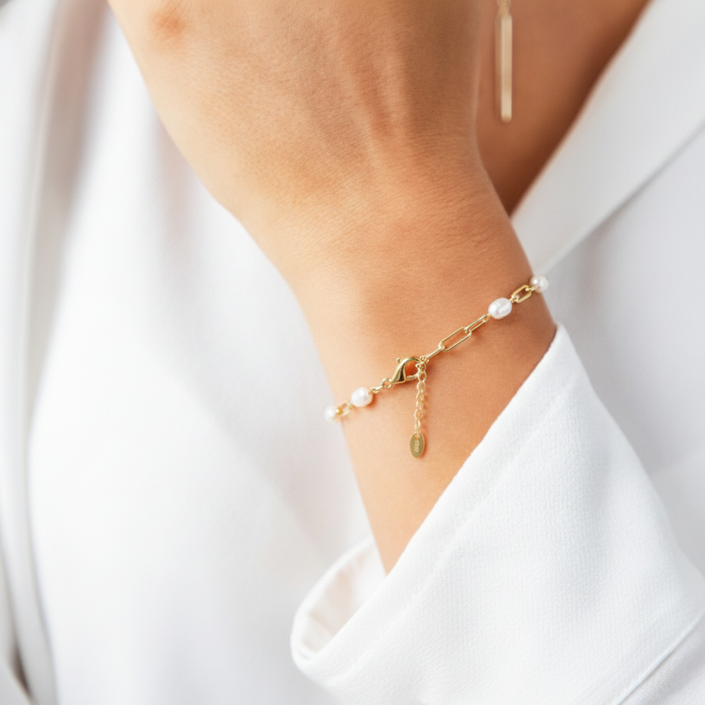 Pearlvera – 925 Silber Armband mit Süßwasserperlen & Paperclip-Gliedern