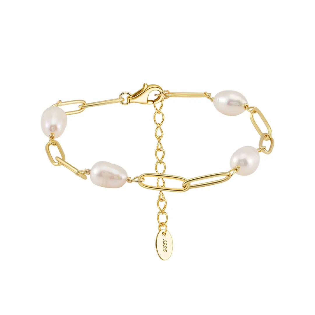Pearlvera – 925 Silber Armband mit Süßwasserperlen & Paperclip - Gliedern - Suzan GoldArmbänder