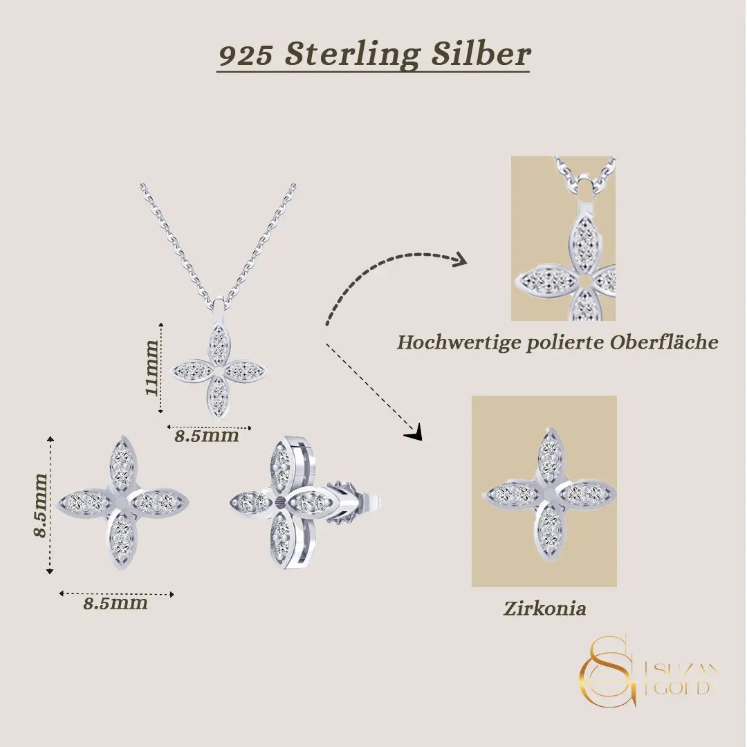 Serelina Pure – Schmuckset aus 925 Silber mit Zirkonia-Kleeblatt Suzan Gold