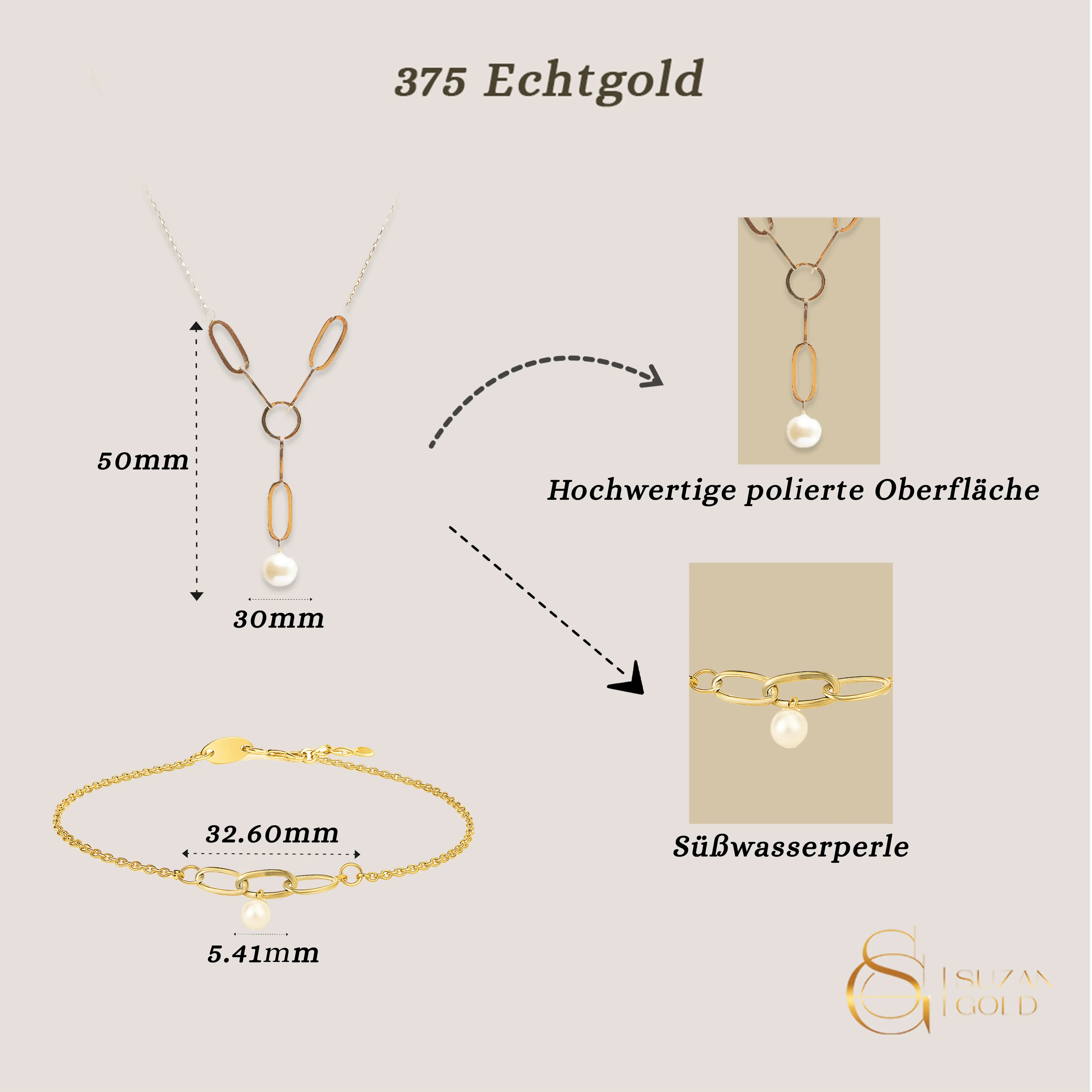 Pearl Whisper Duo – Echtgold Kette & Armband mit Süßwasserperlen Suzan Gold