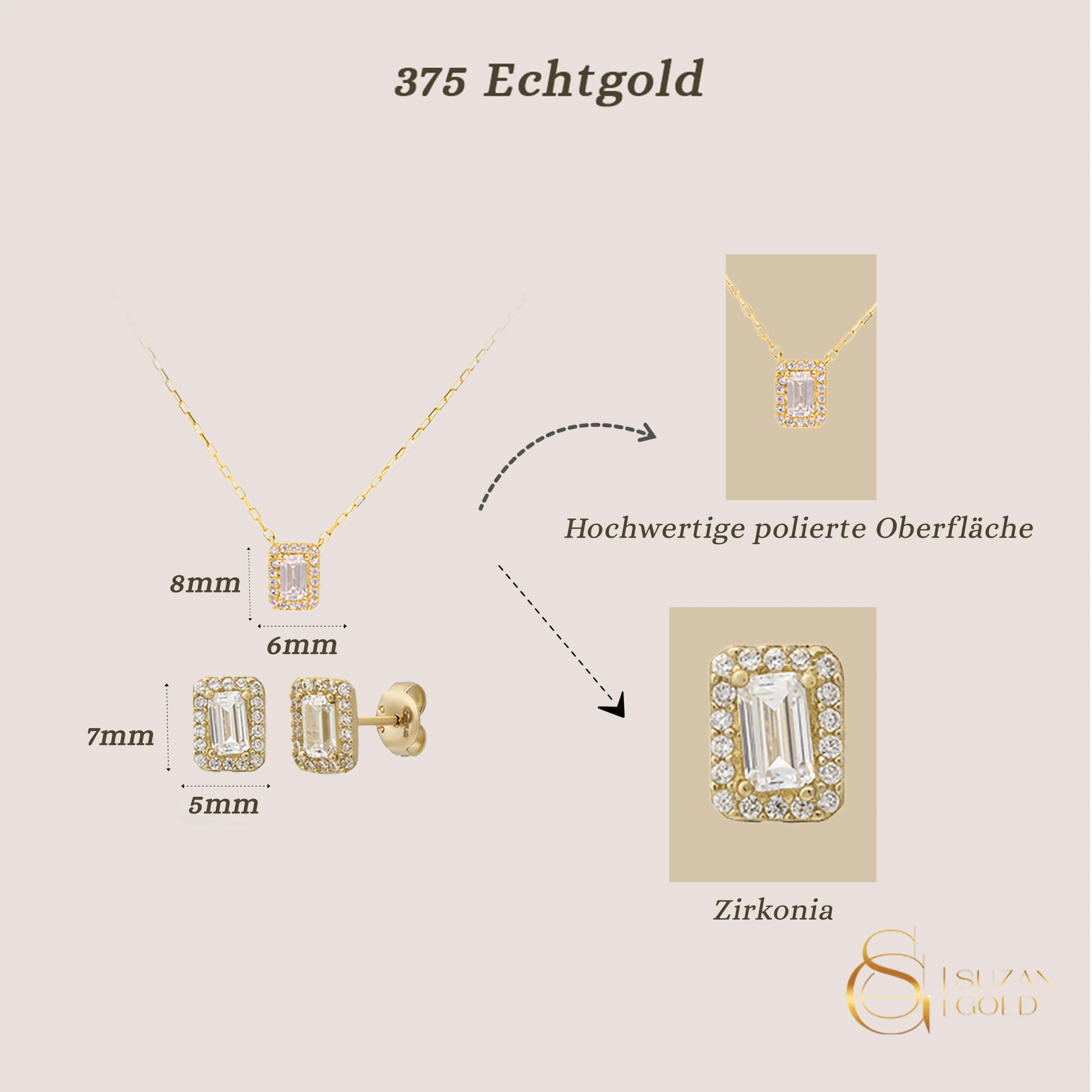 Forever Sparkle – Echtgold Schmuckset mit Zirkonia-Kette & Ohrsteckern Suzan Gold