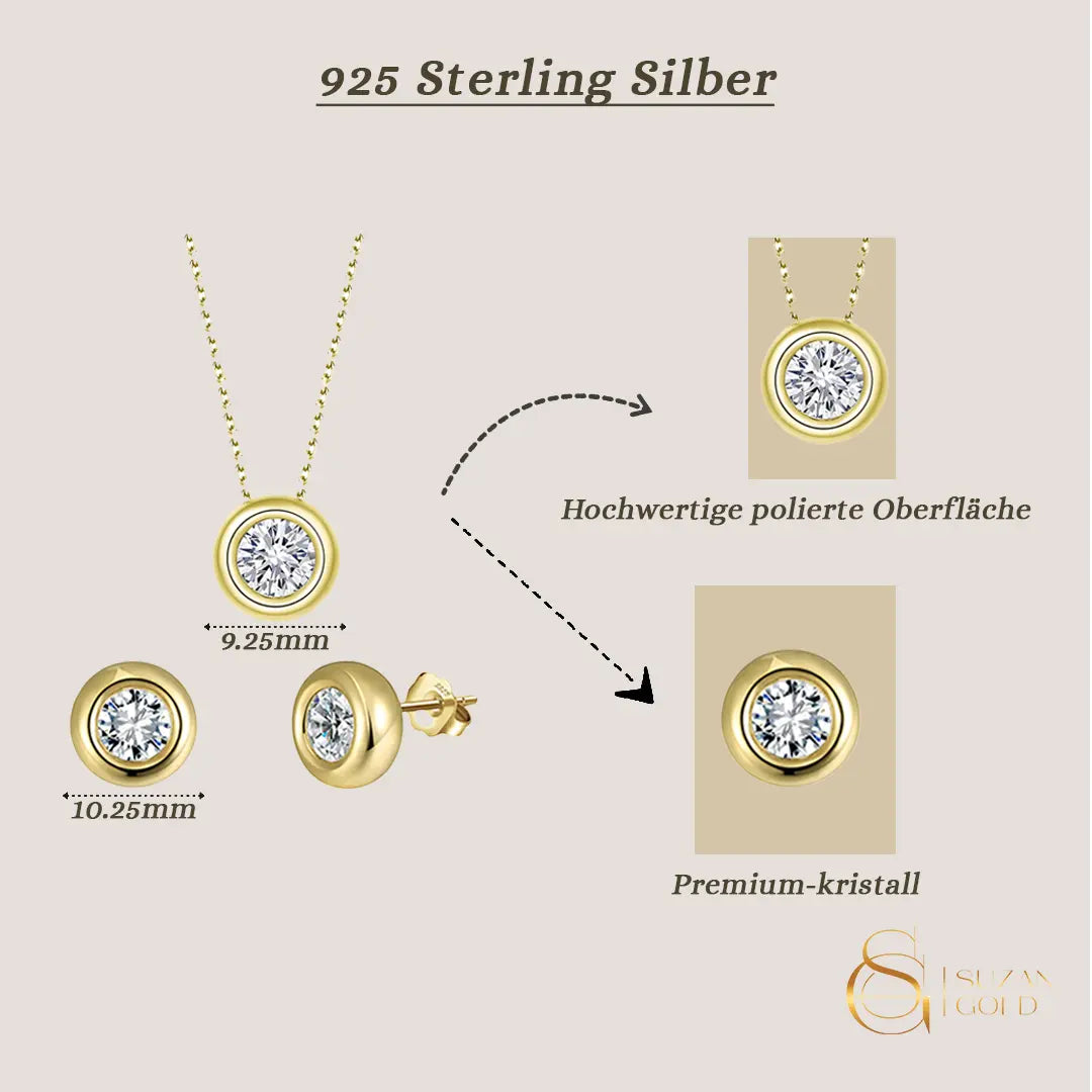 Aurevia Gold – 925 Silber Schmuckset Damen | Halskette & Ohrringe mit Zirkonia Suzan Gold