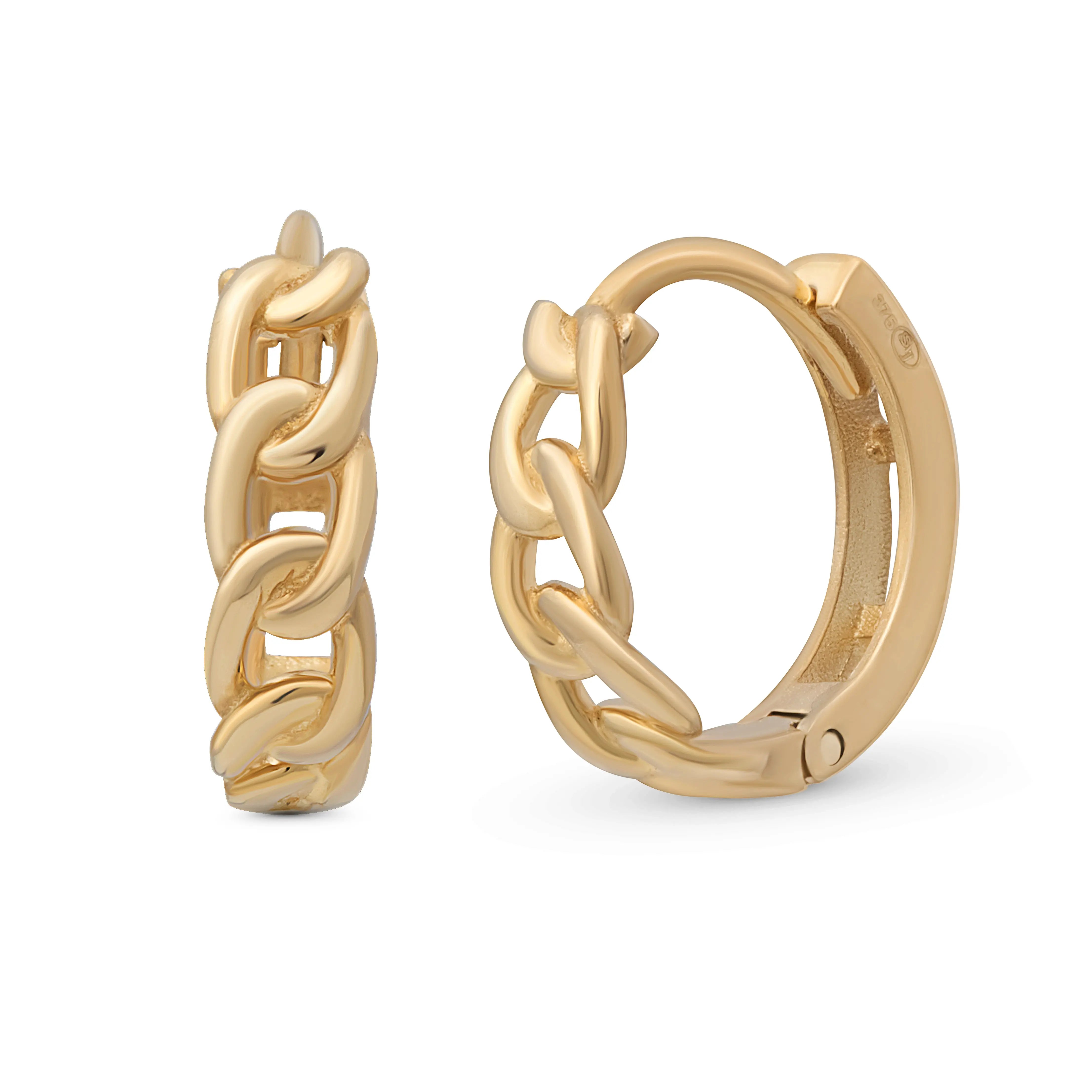 375 Echtgold Curb Creolen Damen elegante Glieder Ohrringe aus Gelbgold chunky Hoop Earrings modern zeitlos für Alltag