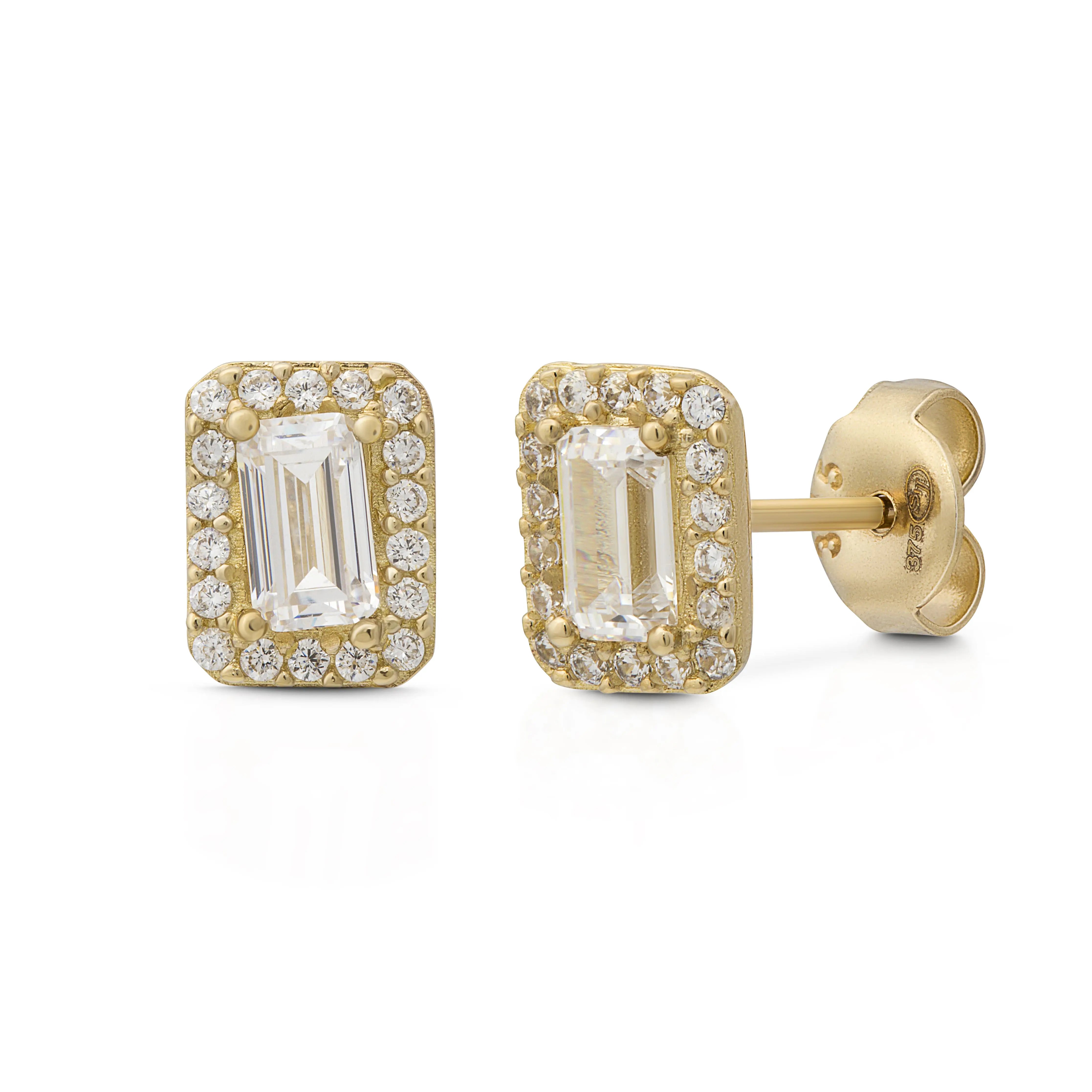 375 Echtgold Forever Stecker Damen mit rechteckigem Zirkonia und Pavé Fassung elegante Ohrstecker modern zeitlos Luxuslook