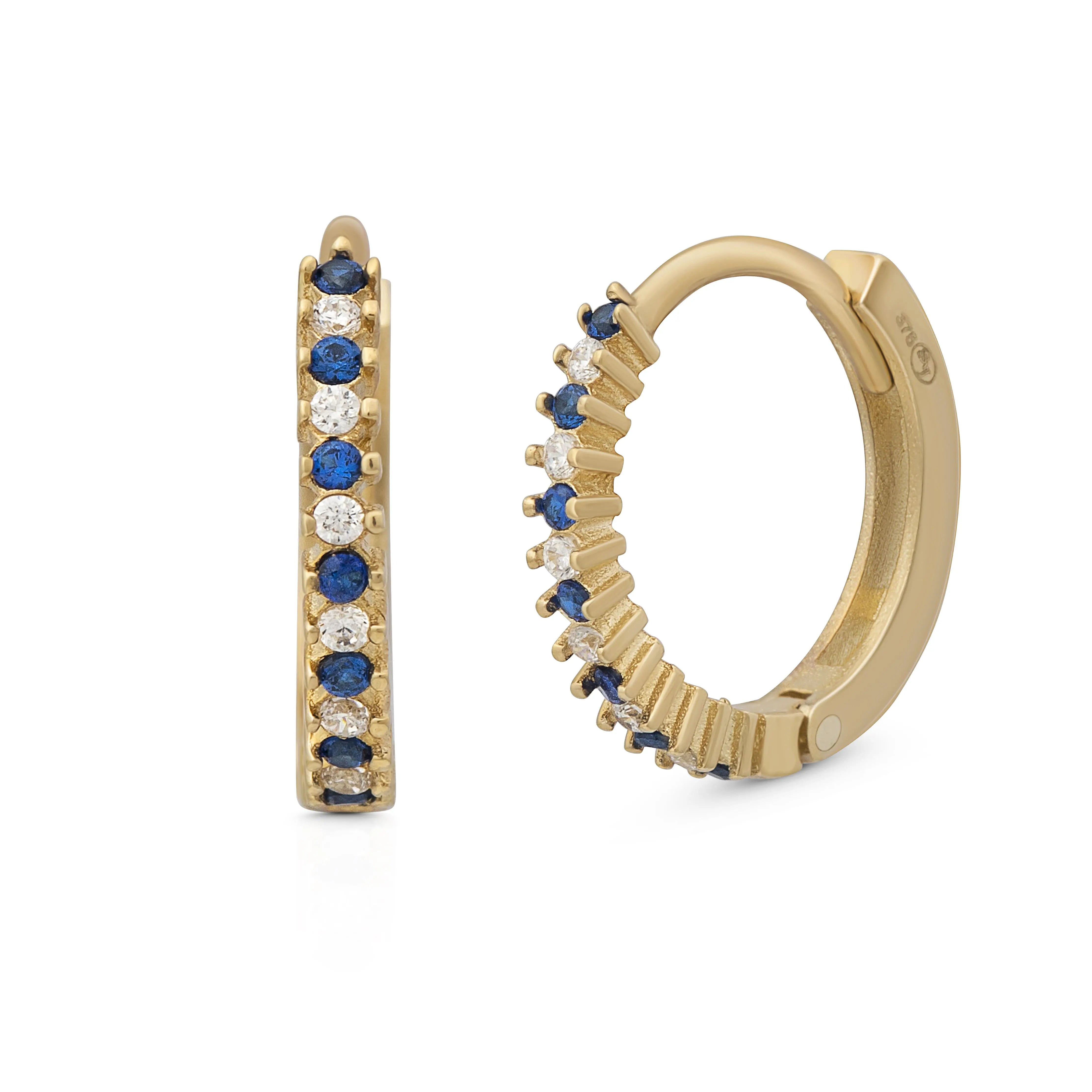375 Echtgold Ocean Medium Creolen Damen mit blauen Zirkonia Steinen elegante Gold Hoop Ohrringe modern zeitlos