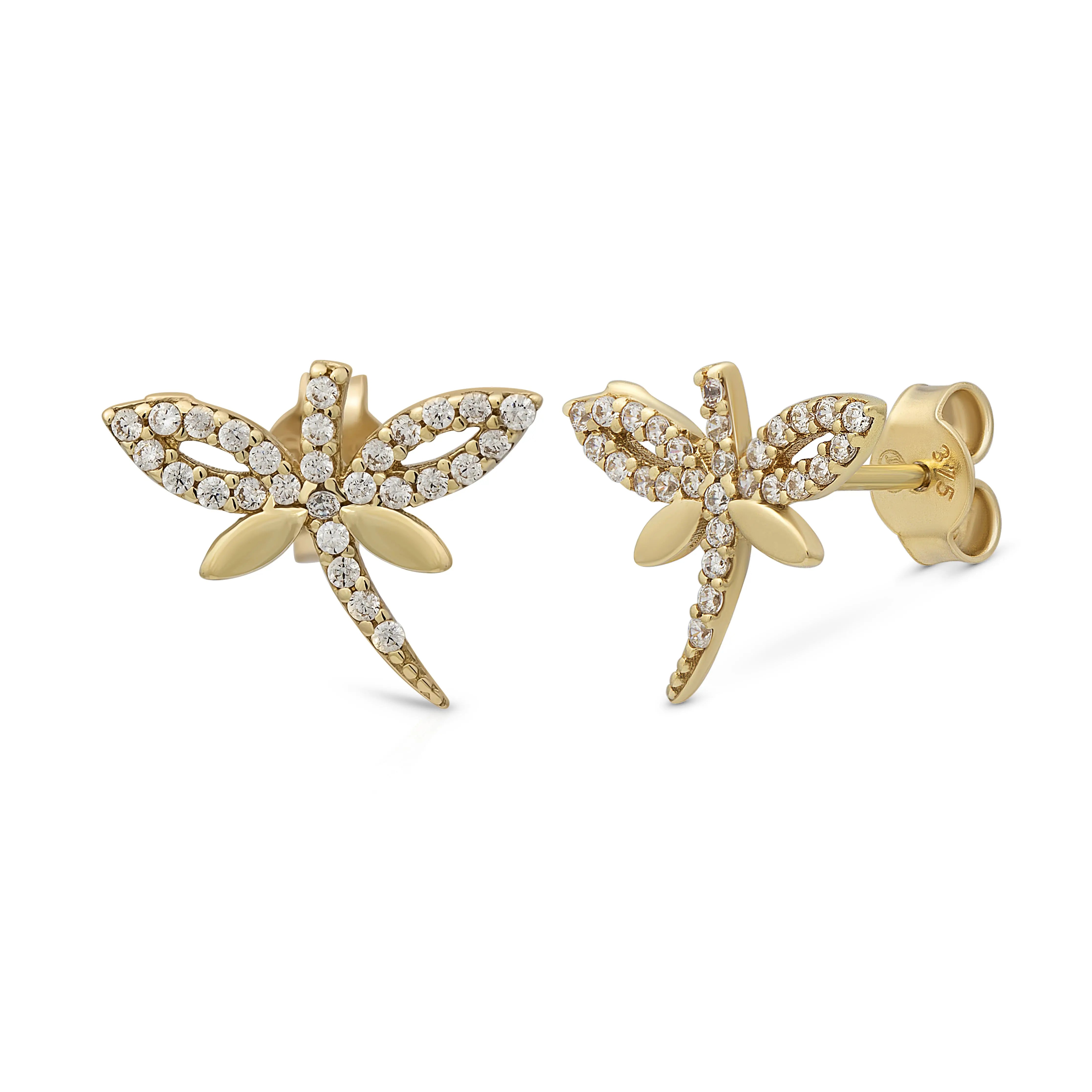 Lily Stecker 375 Echtgold Libellen Ohrringe mit Zirkonia elegante Dragonfly Ohrstecker funkelnder Goldschmuck feminine Statement Earrings Geschenk für sie zeitloser Luxusschmuck